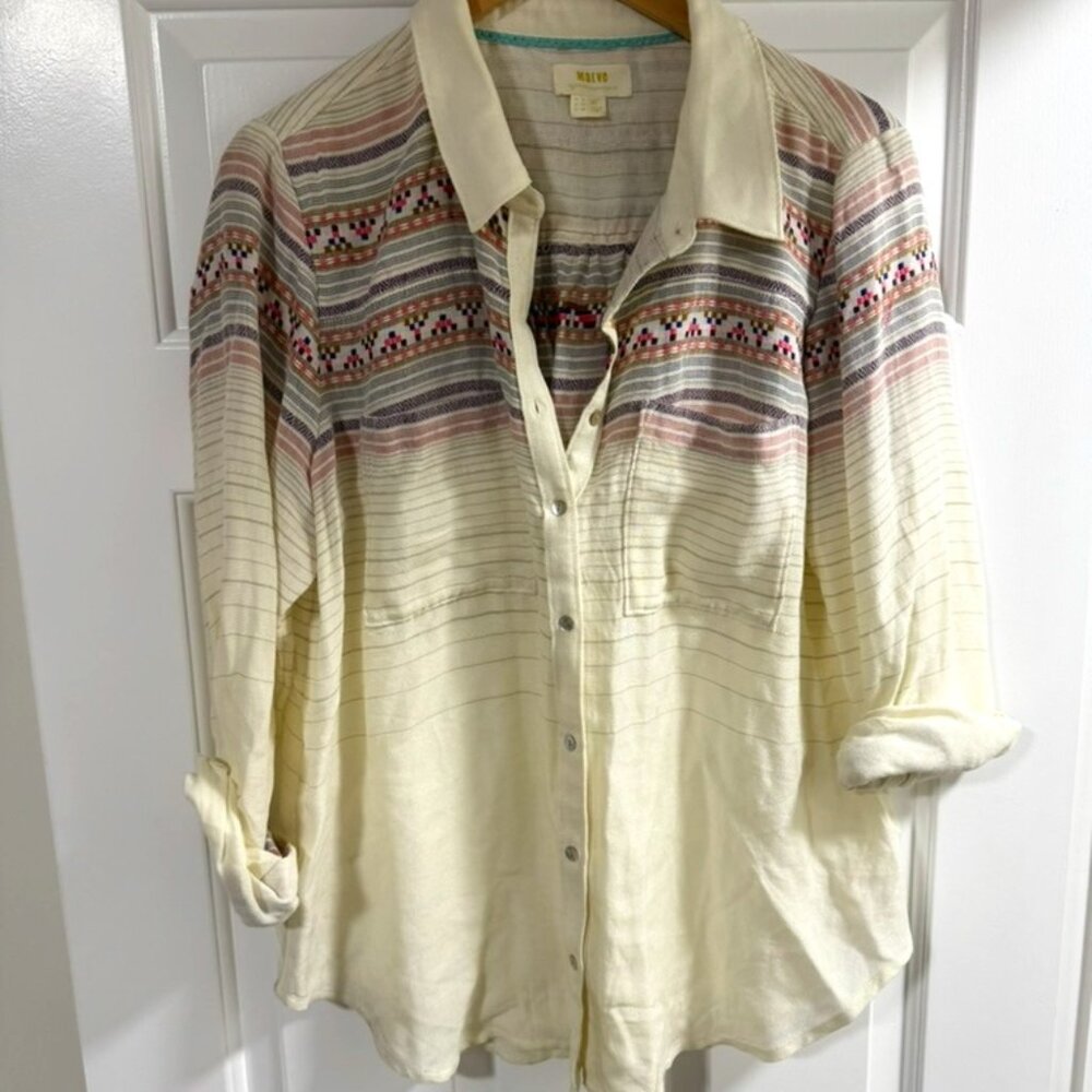 Western Bohemian Oversized Button Down Maeve Anthropologie Sz 10